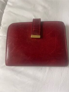 Vintage Coach Lexington Credit Card Wallet #4866 Red Buffalo Leather Kiss Lock